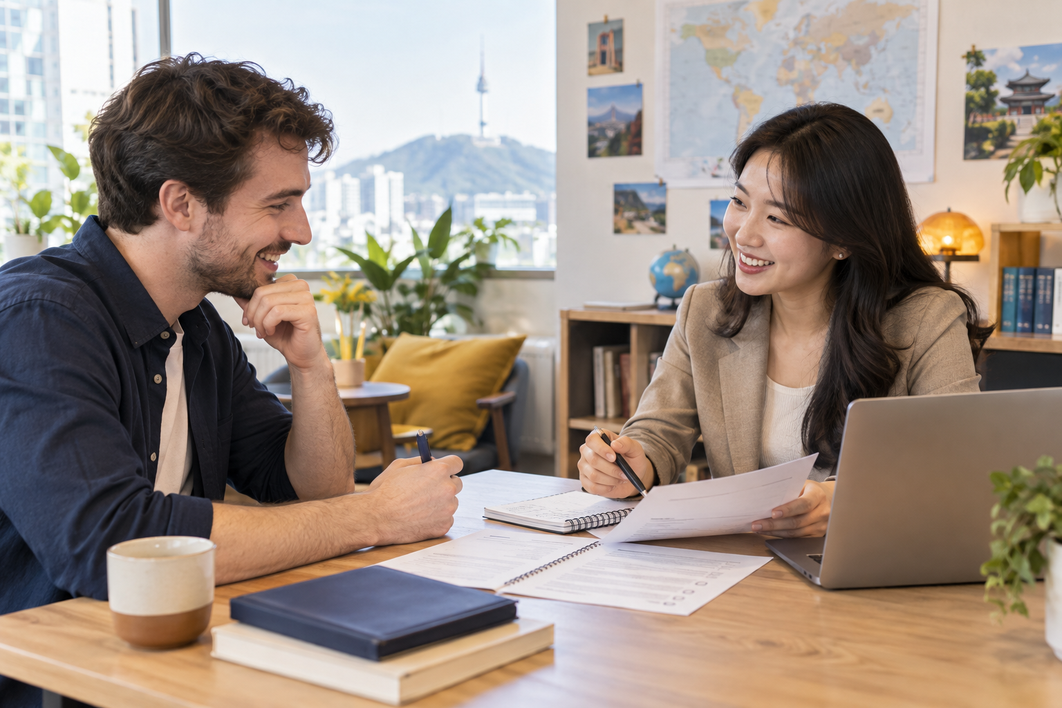 A candidate reviewing application materials with a GO ELMS adviser